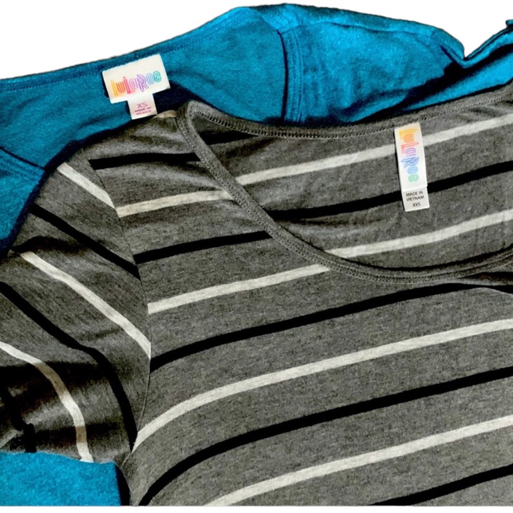 Lularoe simply comfortable striped pullover tee and aqua shirt bundle